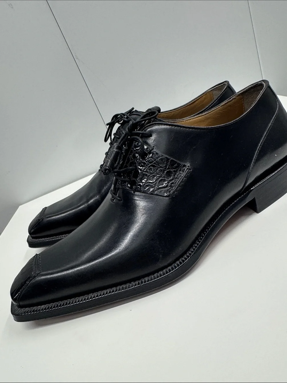 Romano Martegani Real Alligator 🐊 Leather Lace-Up Derby Shoes with Textured Vamp